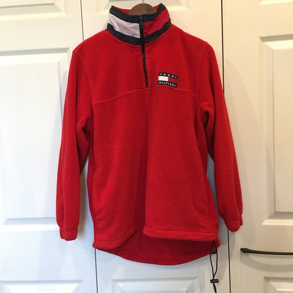 red quarter zip sweatshirt